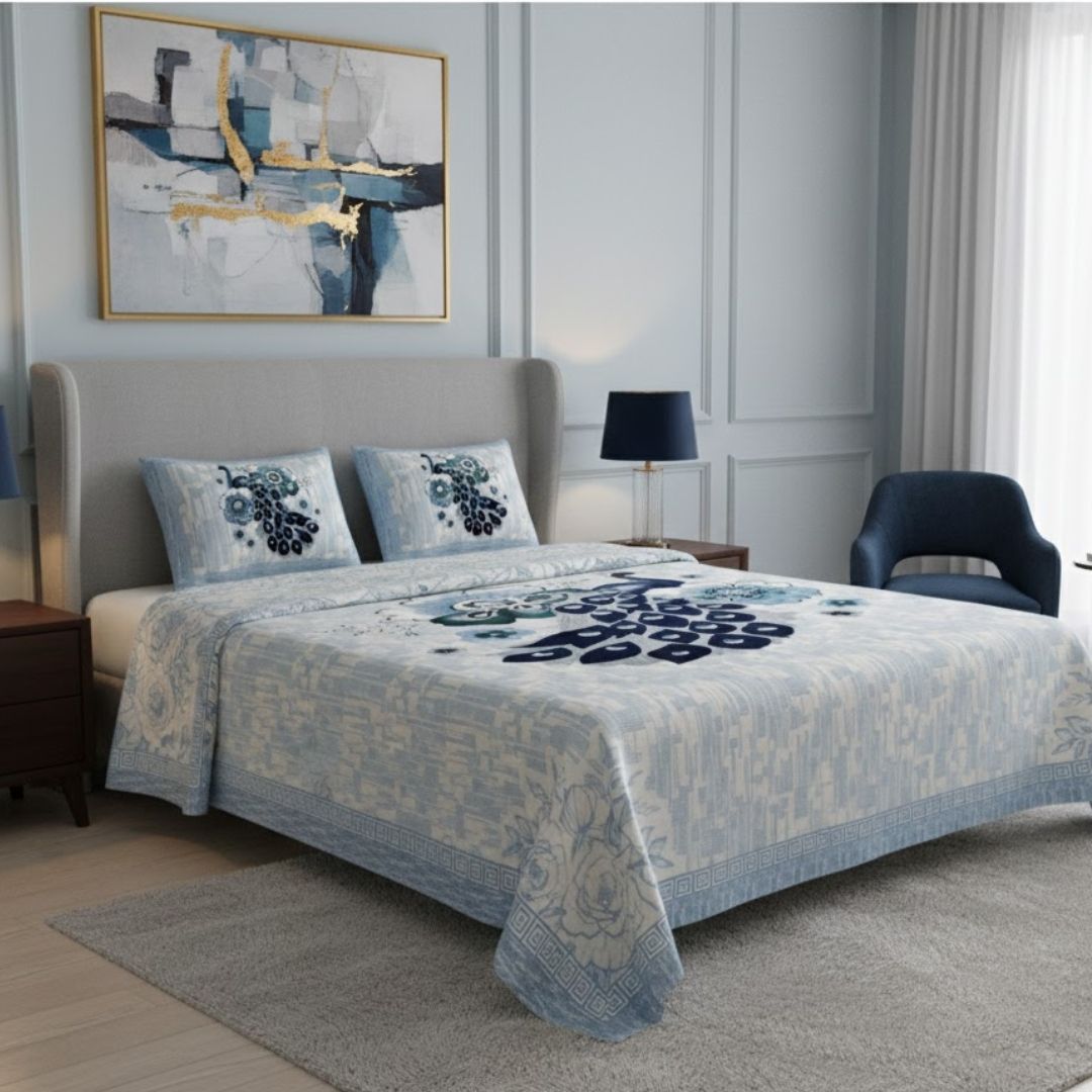 Peacock Sky Pure Cotton Double BedSheet